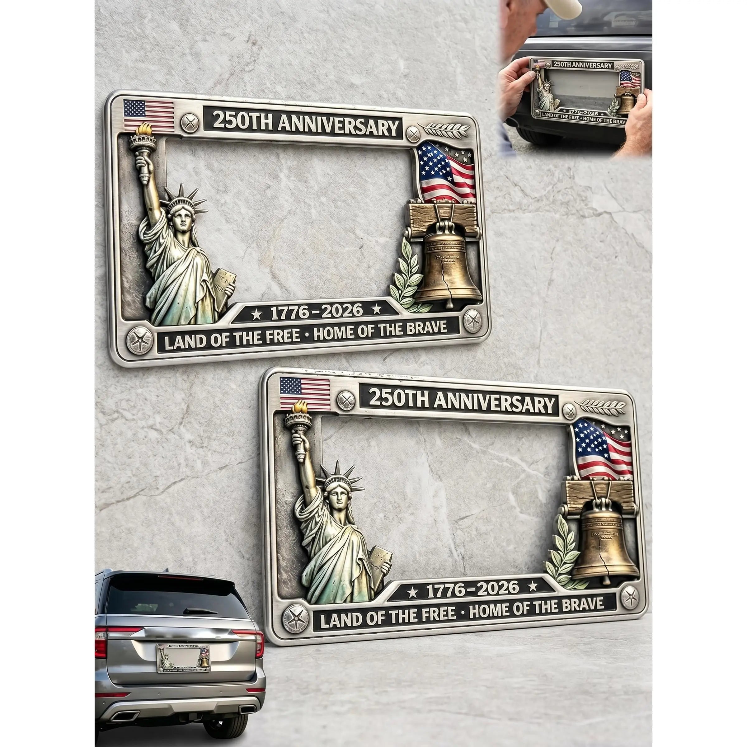 250th Anniversary U.S. License Plate Frame – Patriotic Liberty Design 1776-2026