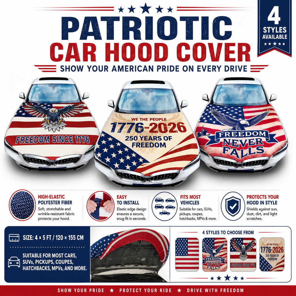 🇺🇸 American Hood Flag Cover – Secure Buckle, Highway Safe, Fits Cars/SUVs/Trucks | Buy 2 Free Shipping 🔥