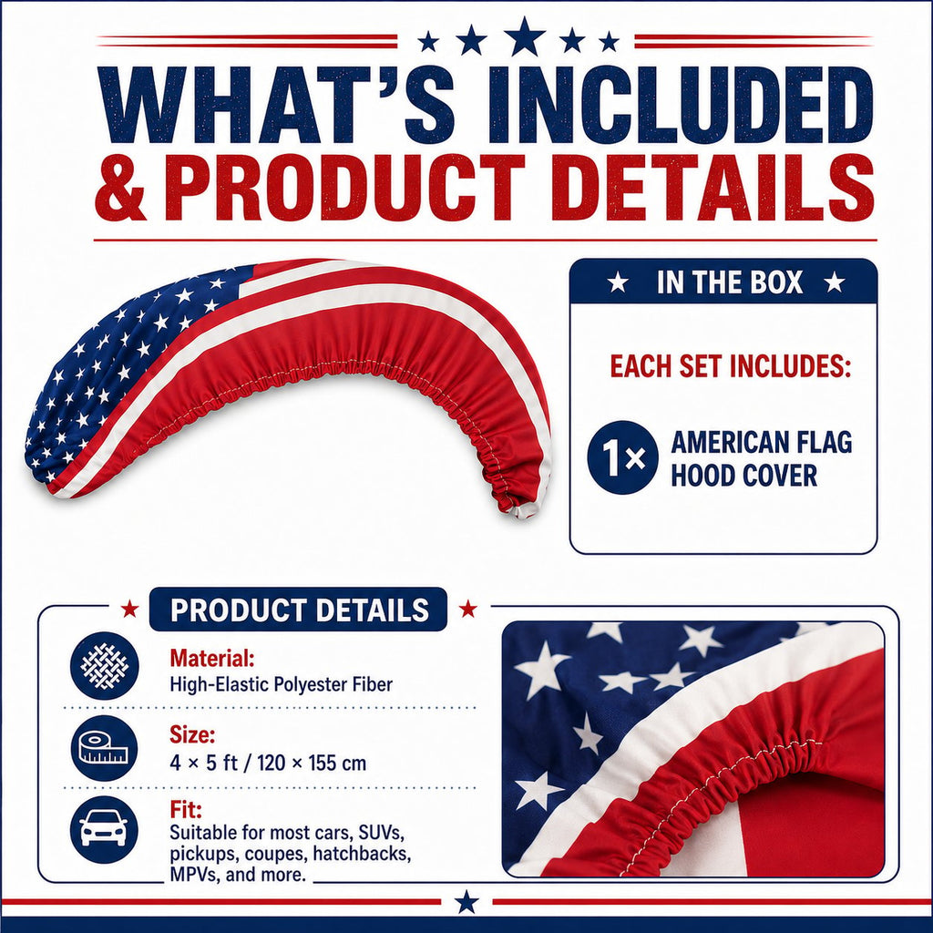 🇺🇸 American Hood Flag Cover – Secure Buckle, Highway Safe, Fits Cars/SUVs/Trucks | Buy 2 Free Shipping 🔥