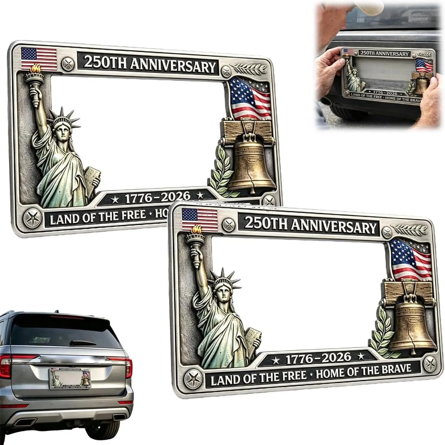 250th Anniversary U.S. License Plate Frame – Patriotic Liberty Design 1776-2026