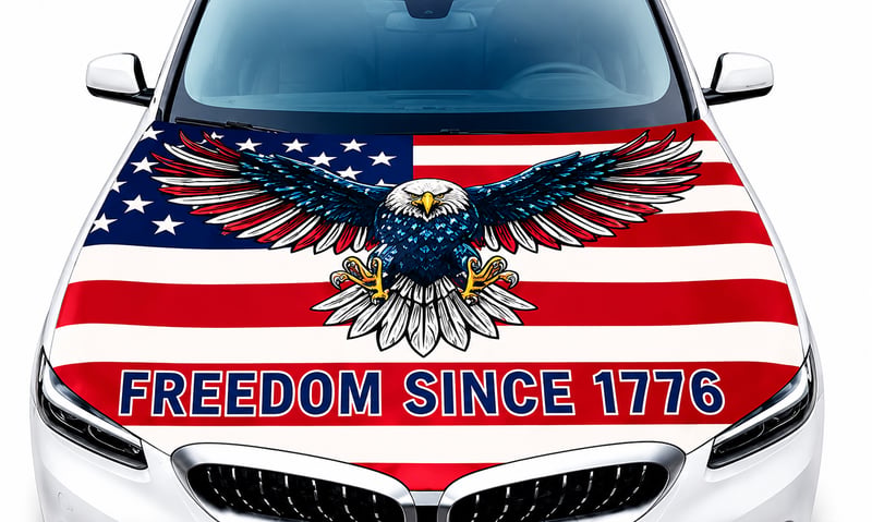🇺🇸 American Hood Flag Cover – Secure Buckle, Highway Safe, Fits Cars/SUVs/Trucks | Buy 2 Free Shipping 🔥