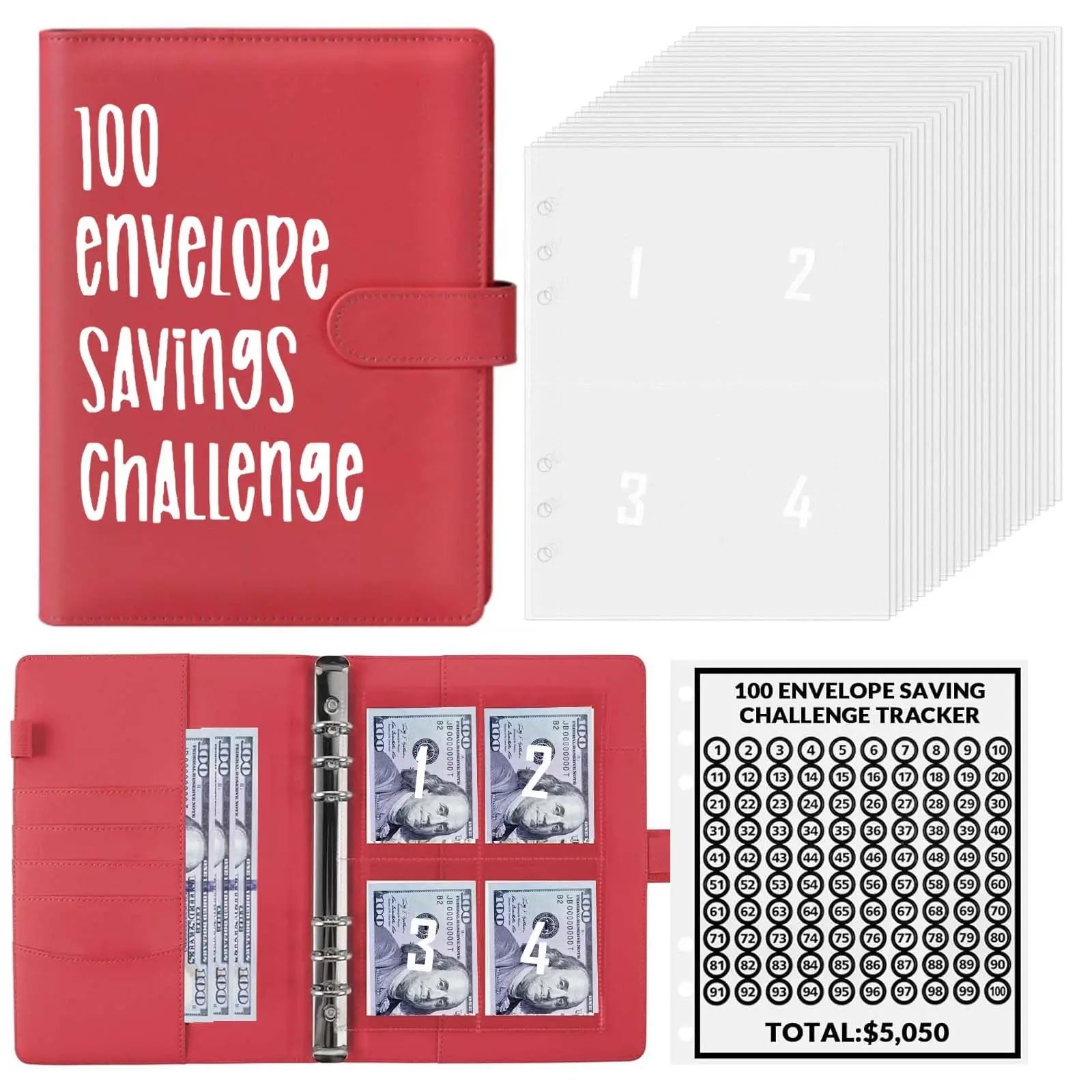 100 Envelopes Money Saving Challenge – A5 Cash Envelope Binder, Save $5,050 in 100 Days