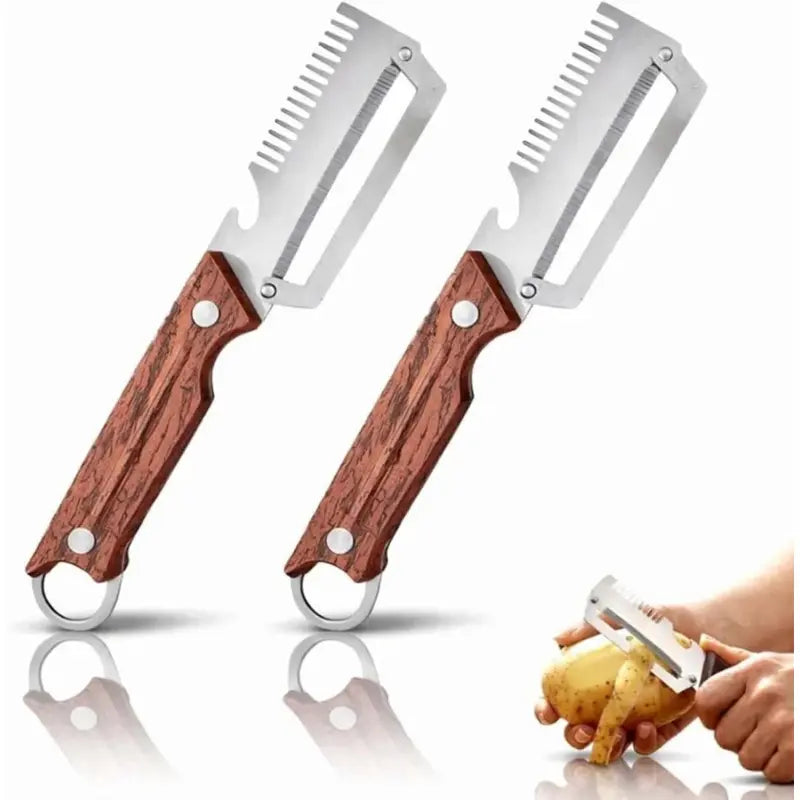 Zero-Snag Outdoor Utility Peeler Knife with Wooden Handle | Stainless Steel Camping & Bushcraft Tool