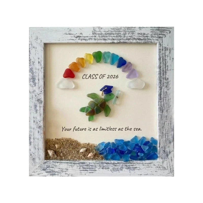 Sea Glass Art Frame Desktop Decors Handmade Sea Glass Art Graduation Gift