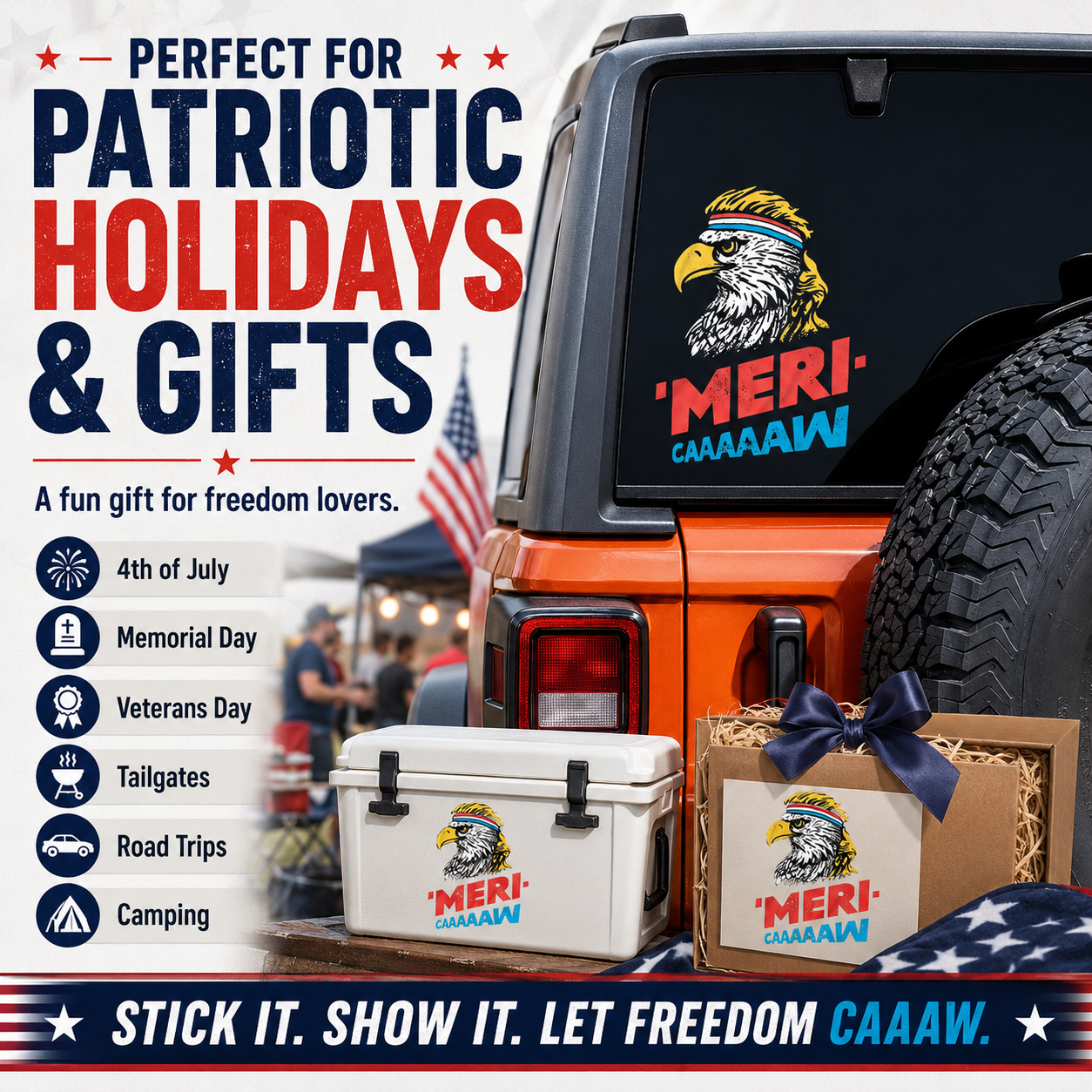 MERI-CAAAW Patriotic Eagle Car Decal