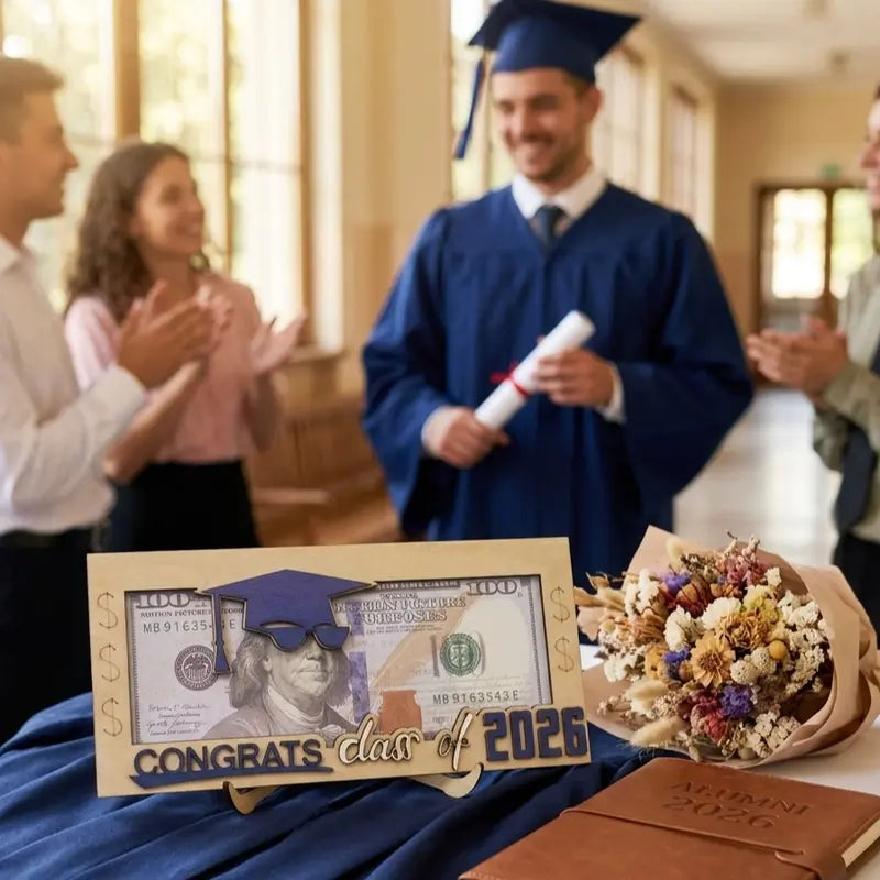 Graduation 2026 Money Holder-Unique Wooden Cash Gift Box for Class of 2026