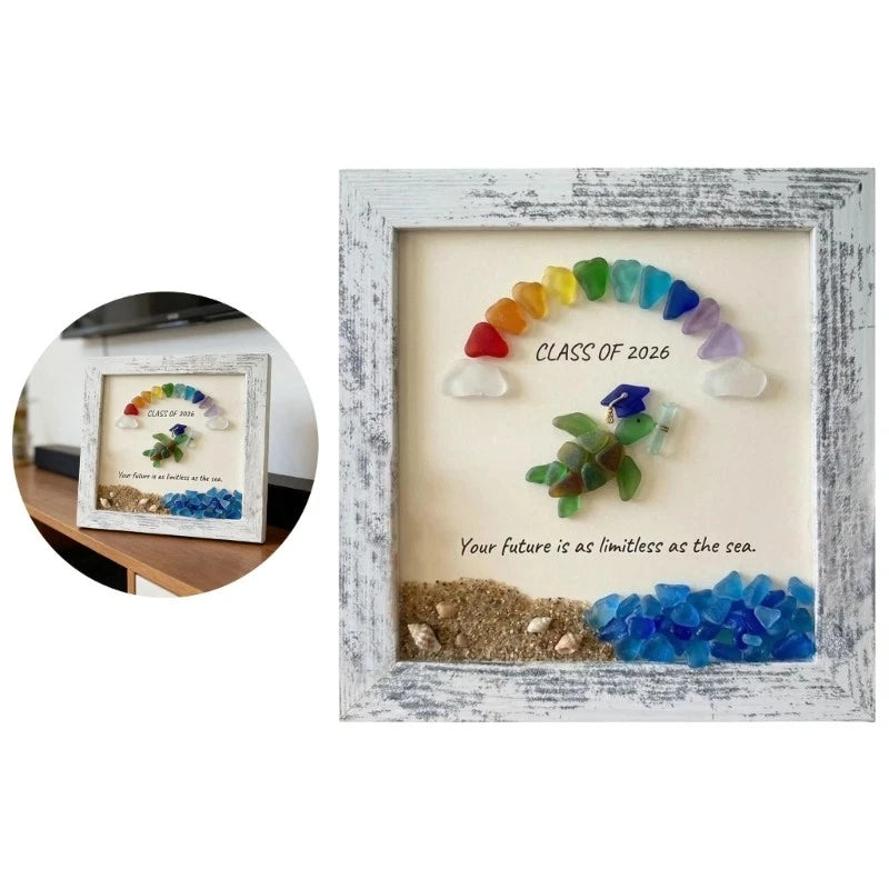 Sea Glass Art Frame Desktop Decors Handmade Sea Glass Art Graduation Gift