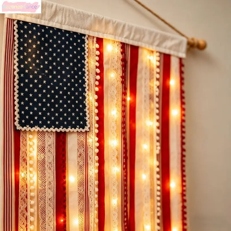 Lighted Rag American Flag Banner
