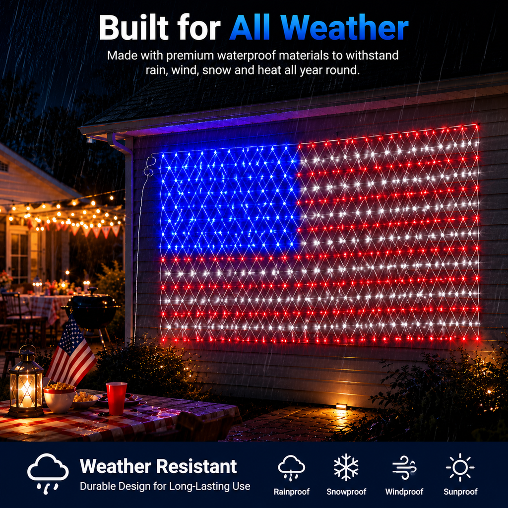 Solar Powered LED American Flag Light – Outdoor Patriotic Garage & Garden Decoration, 4th of July & USA 250th Anniversary