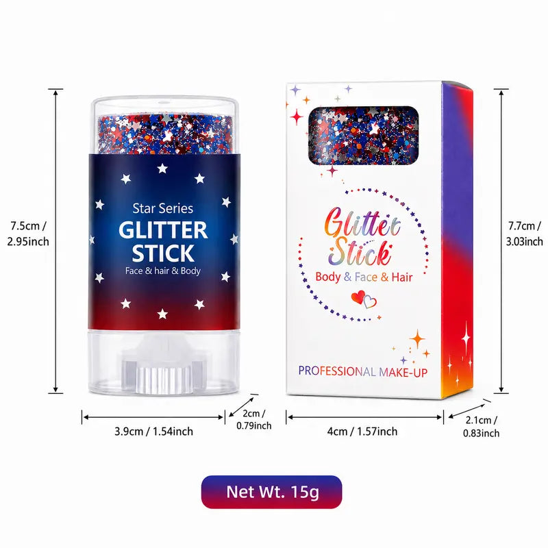 Glitter Stick, Face Hair Body Patriotic Hexagon Glitter Makeup