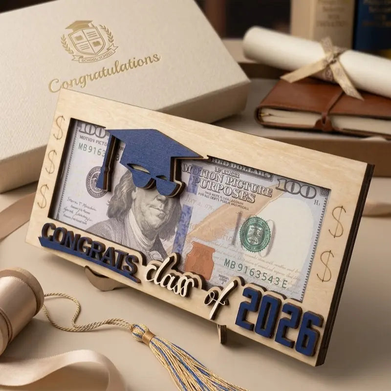 Graduation 2026 Money Holder-Unique Wooden Cash Gift Box for Class of 2026