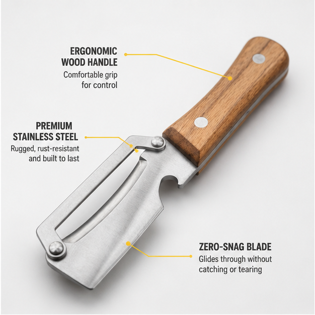 Zero-Snag Outdoor Utility Peeler Knife with Wooden Handle | Stainless Steel Camping & Bushcraft Tool