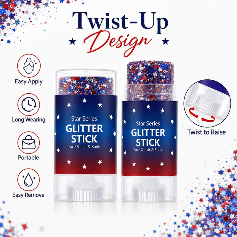 Glitter Stick, Face Hair Body Patriotic Hexagon Glitter Makeup