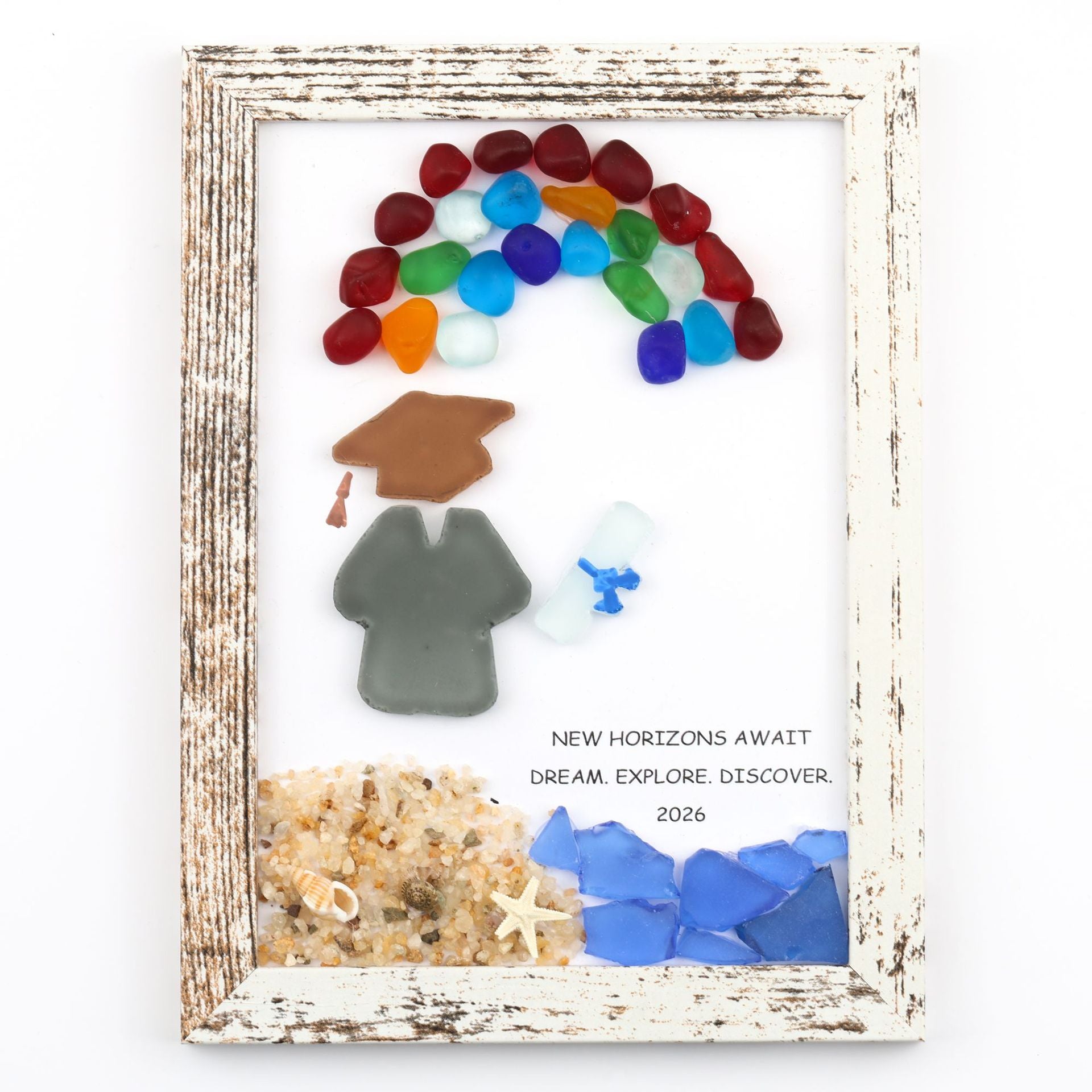 Sea Glass Art Frame Desktop Decors Handmade Sea Glass Art Graduation Gift
