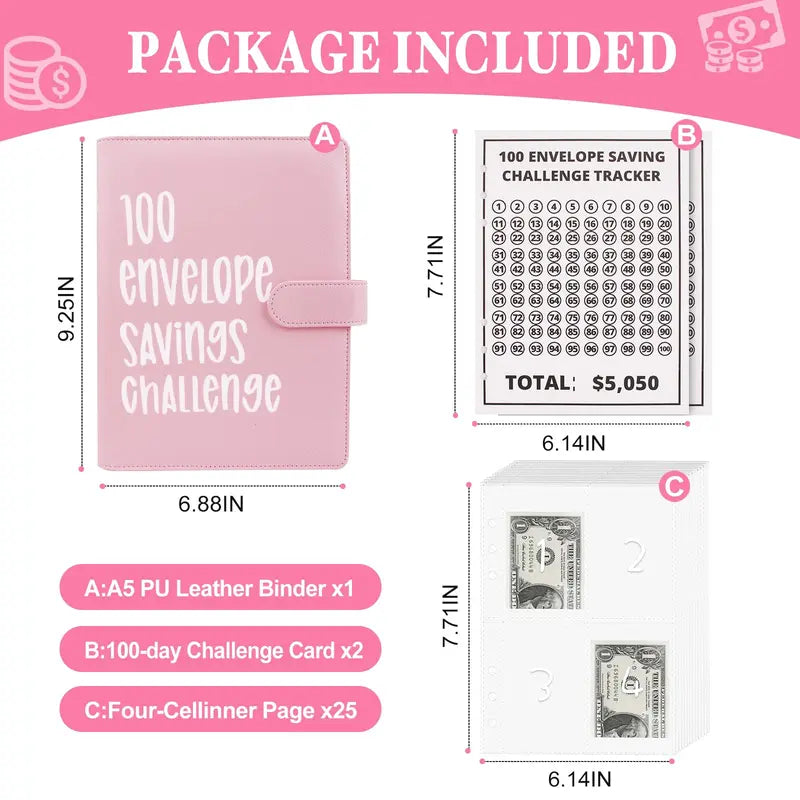 100 Envelopes Money Saving Challenge – A5 Cash Envelope Binder, Save $5,050 in 100 Days