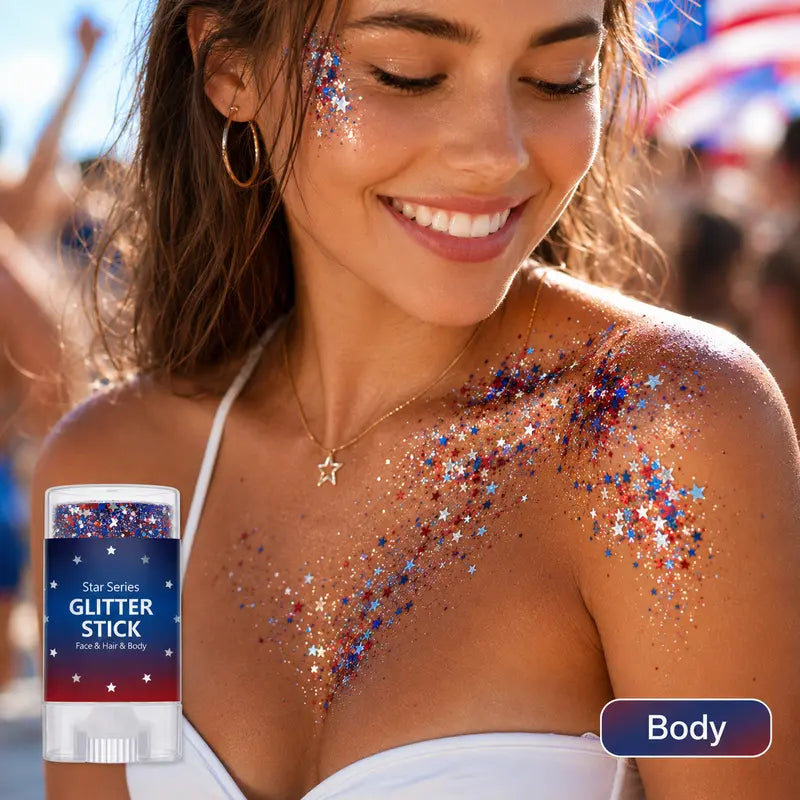Glitter Stick, Face Hair Body Patriotic Hexagon Glitter Makeup