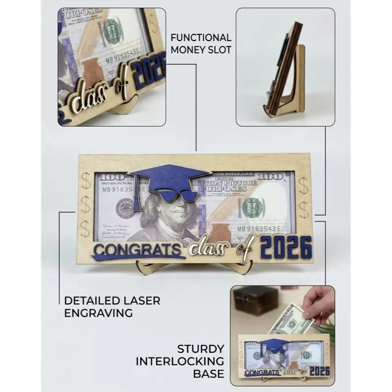 Graduation 2026 Money Holder-Unique Wooden Cash Gift Box for Class of 2026