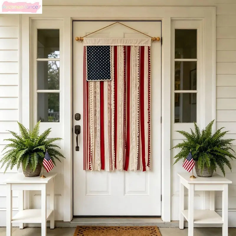 Lighted Rag American Flag Banner