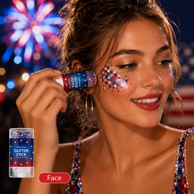 Glitter Stick, Face Hair Body Patriotic Hexagon Glitter Makeup