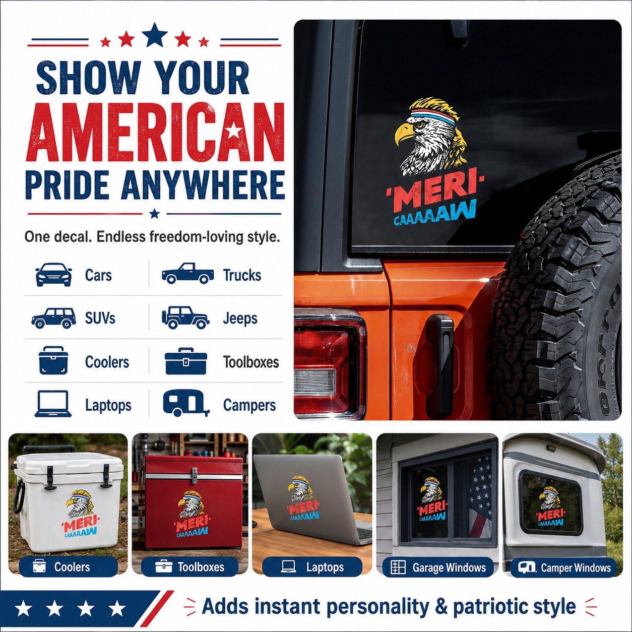 MERI-CAAAW Patriotic Eagle Car Decal