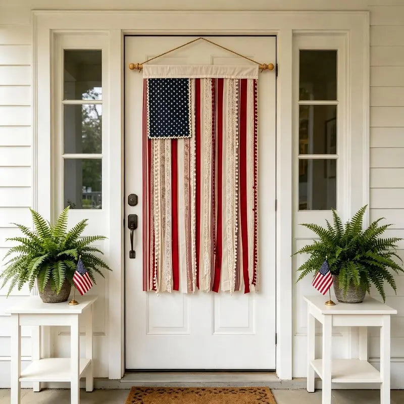 Lighted Rag American Flag Banner