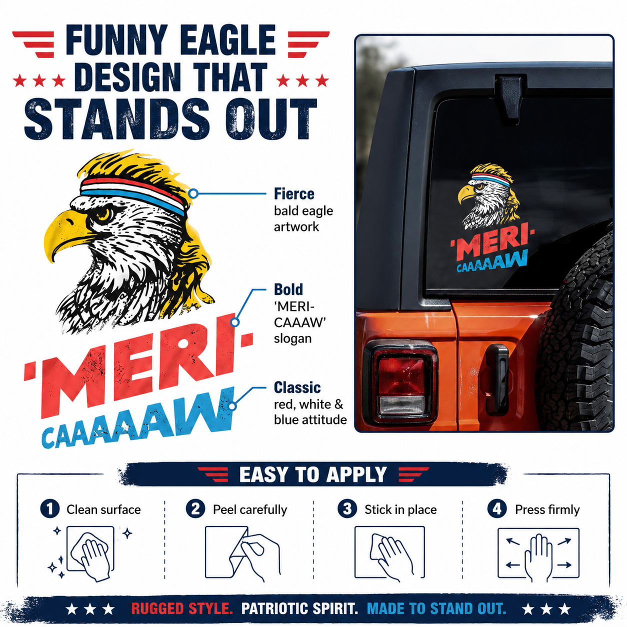 MERI-CAAAW Patriotic Eagle Car Decal