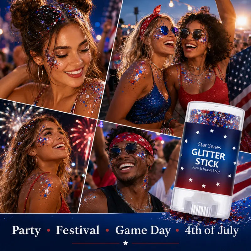 Glitter Stick, Face Hair Body Patriotic Hexagon Glitter Makeup