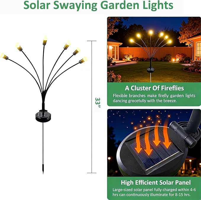 Solar Firefly Garden Lights – Swaying Warm White Outdoor Fairy Lights for Yard, Patio & Pathway