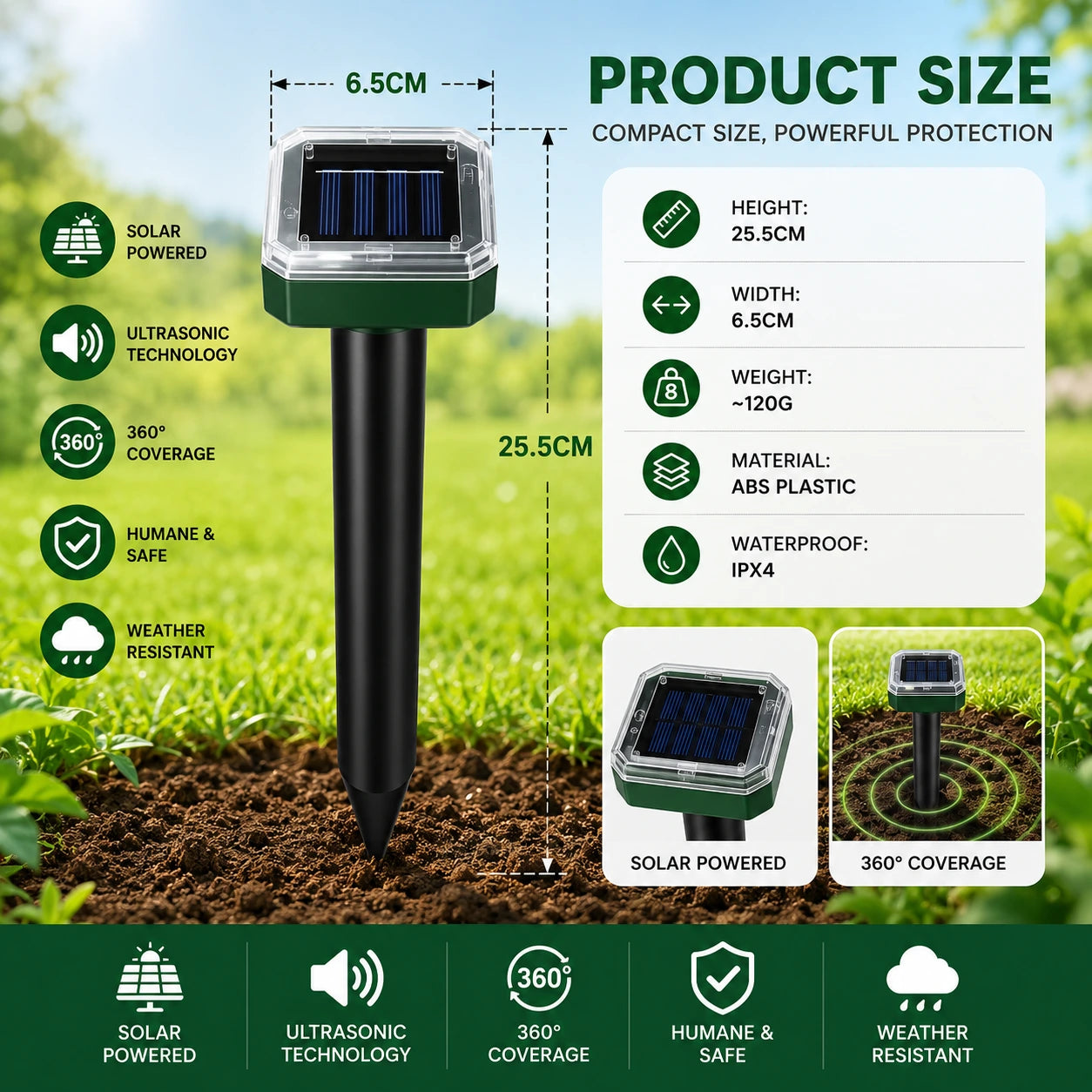 🌸Summer Sale 50% OFF☘️Solar Powered Waterproof Screw Mole Repellent