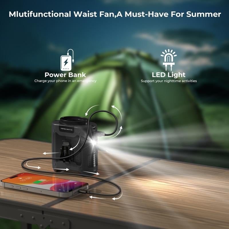 🔥Last Day 49% OFF🔥Portable Fan, USB Rechargeable Waist Fan with Clip & Power Bank, Personal Cooling Fan for Outdoor Travel Camping