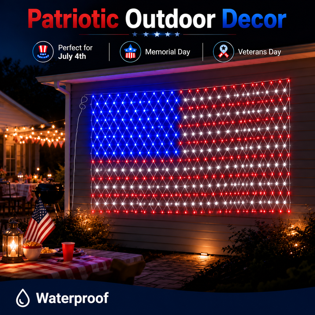 Solar Powered LED American Flag Light – Outdoor Patriotic Garage & Garden Decoration, 4th of July & USA 250th Anniversary