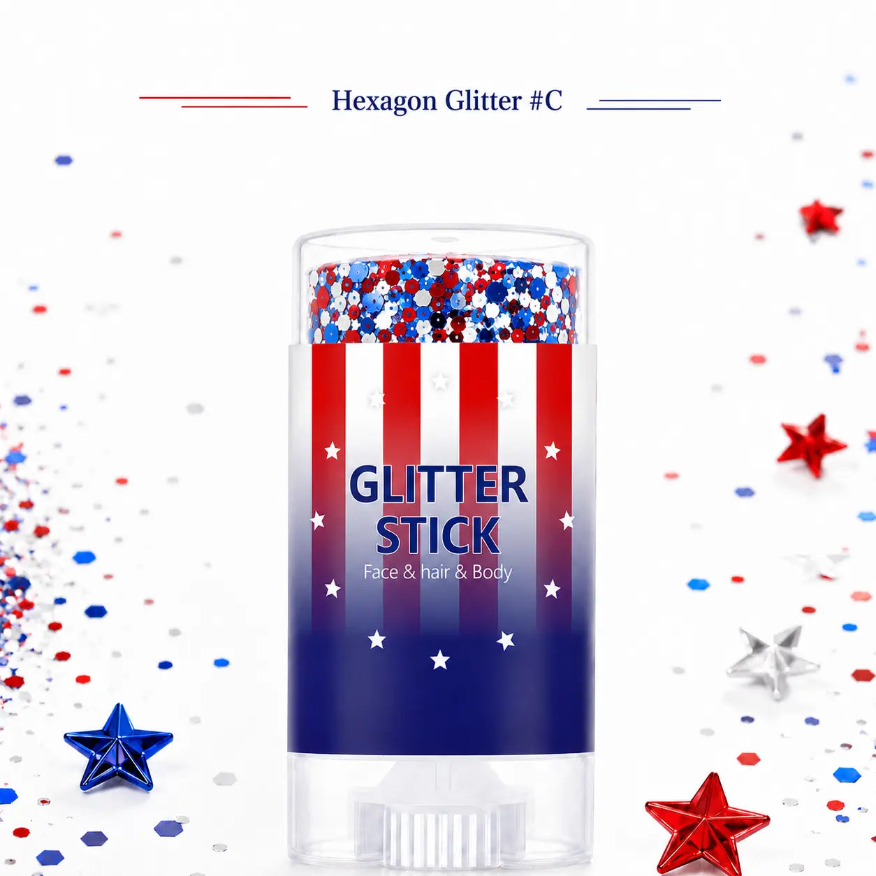 Glitter Stick, Face Hair Body Patriotic Hexagon Glitter Makeup