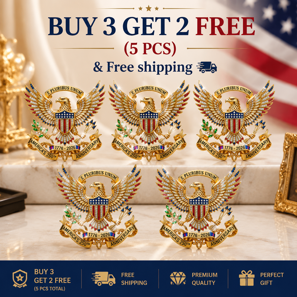 US 250th Anniversary Brooch Pin