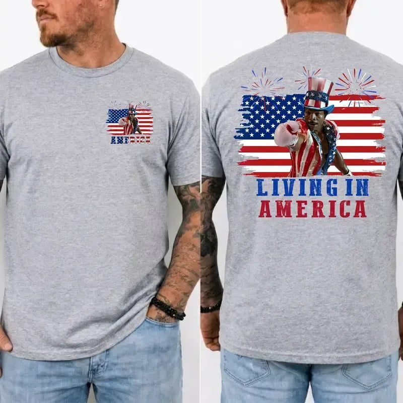 Apollo Creed Living In America July 4th Independence Day Graphic T-Shirt