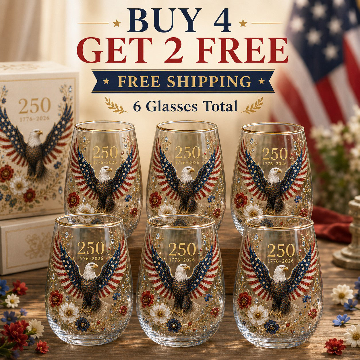 🦅’America 250 Eagle Glass Tumbler