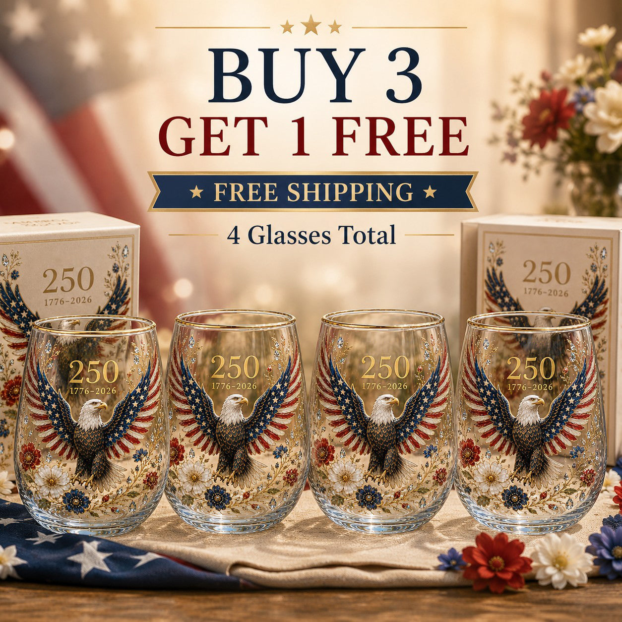 🦅’America 250 Eagle Glass Tumbler