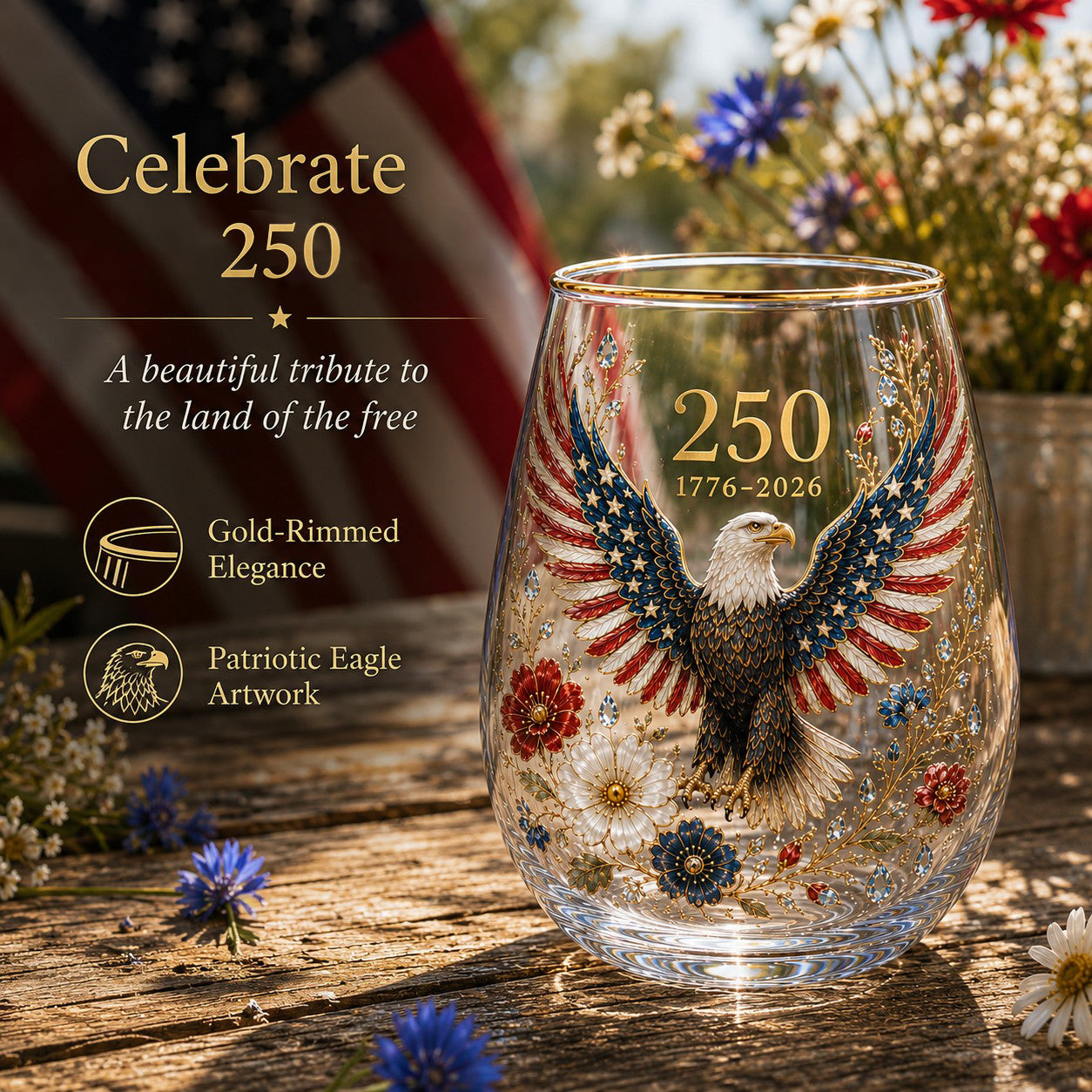 🦅’America 250 Eagle Glass Tumbler