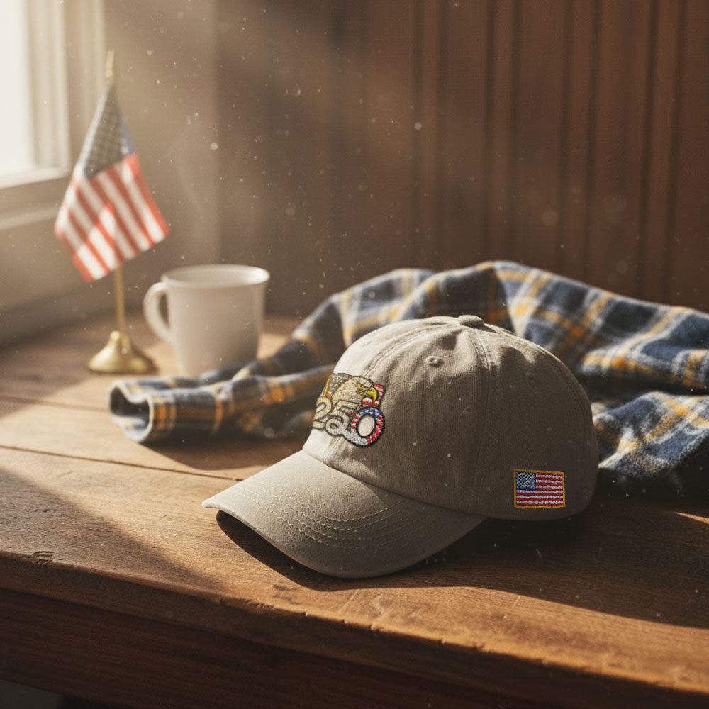 Patriotic 250th Anniversary Washed Cap with Embroidered American Flag