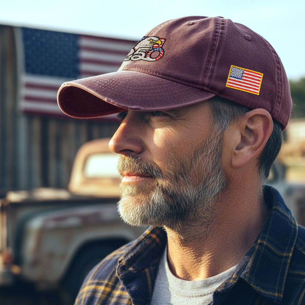 Patriotic 250th Anniversary Washed Cap with Embroidered American Flag