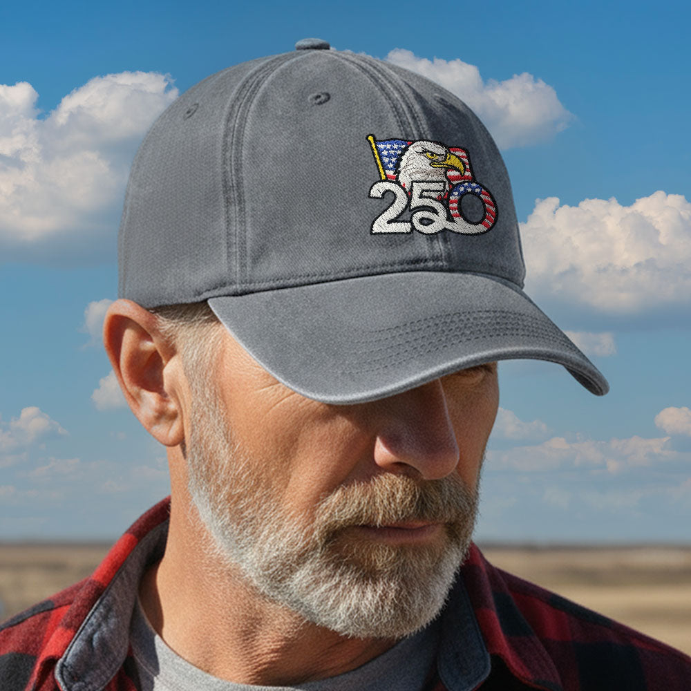 Patriotic 250th Anniversary Washed Cap with Embroidered American Flag