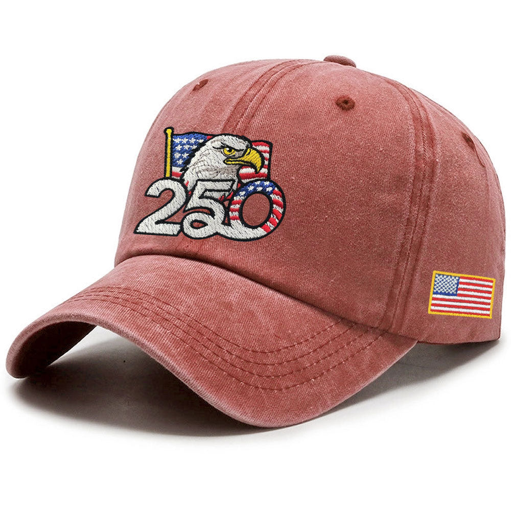 Patriotic 250th Anniversary Washed Cap with Embroidered American Flag