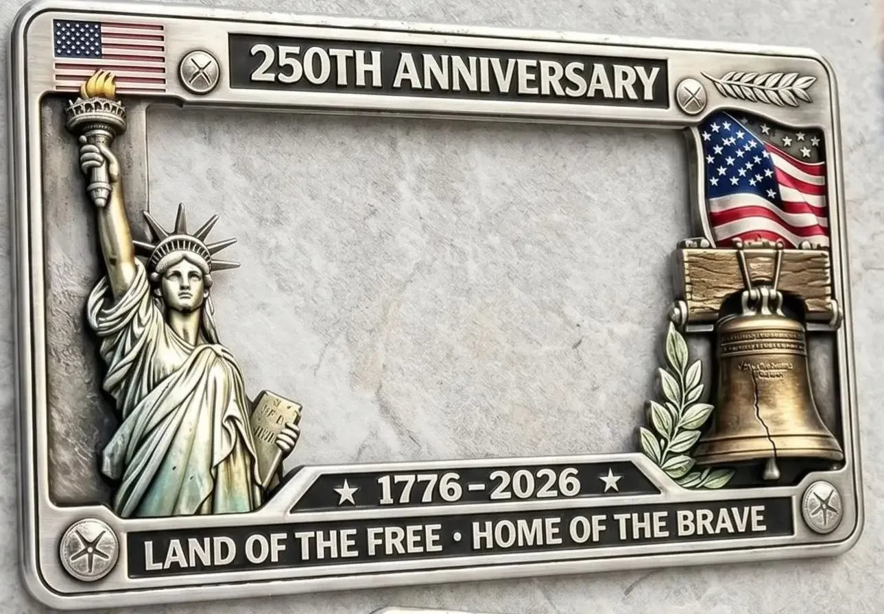 250th Anniversary U.S. License Plate Frame – Patriotic Liberty Design 1776-2026